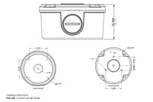 Load image into Gallery viewer, Technical drawing of IVM-JB8 Junction Box #8, white, with front and side views, along with detailed measurements and specifications.