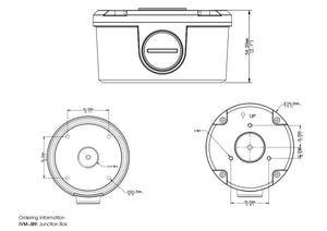 Technical drawing of IVM-JB9 Junction Box with front and side views, including dimensions and specifications.